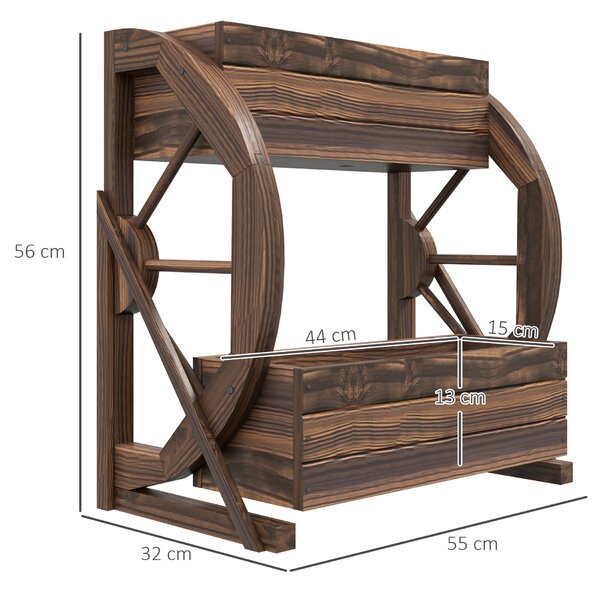 Outsunny Fioriera in Legno da Esterno a 2 Livelli con 3 Vasi e Ruote di Carro Stile Country, 55x32x56cm|Aosom