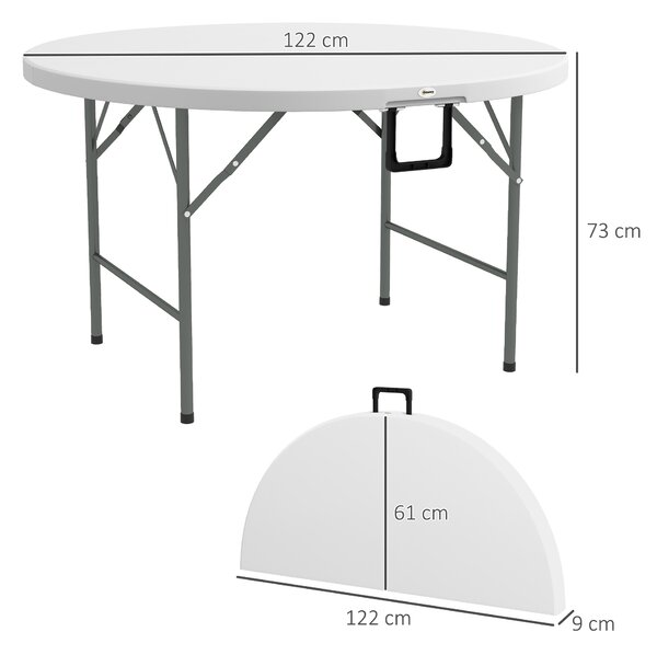 Outsunny Tavolo Pieghevole per Giardino e Campeggio, in Acciaio e HDPE, Ø122x73 cm, Grigio e Bianco|Aosom