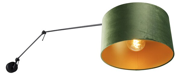 Applique nera con paralume in velluto verde 35 cm regolabile - Blitz