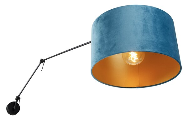 Applique nera con paralume in velluto blu 35 cm regolabile - Blitz