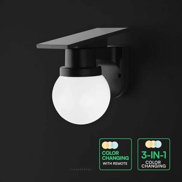 Lampada solare da parete a LED 3,7V 3000/4000/6400K IP54 1800 mAh nera + telecomando