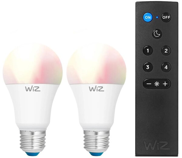 Confezione da 2 lampadine LED RGBW dimmerabili A60 E27/9W/230V 2200-6500K Wi-Fi + telecomando - WiZ
