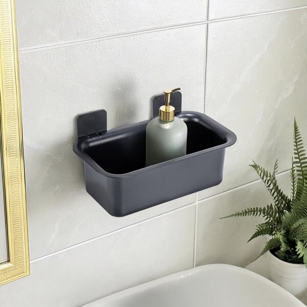 Mensola da bagno senza foratura nera in plastica Parma – Allstar