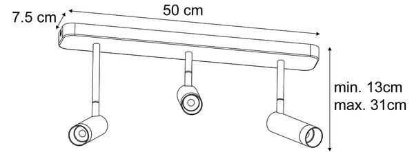 Faretto da soffitto arrotondato nero GU10 35mm 3 luci regolabile - Kate