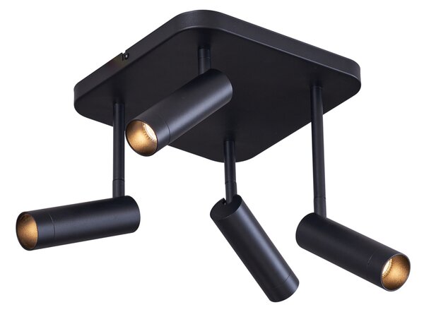 Faretto da soffitto arrotondato nero GU10 35mm 4 luci orientabile e inclinabile - Kate