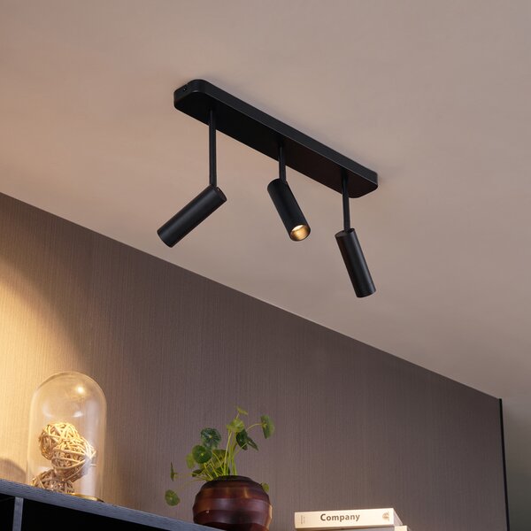 Faretto da soffitto arrotondato nero GU10 35mm 3 luci regolabile - Kate
