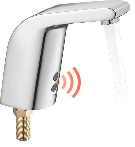 Rubinetto per lavabo Bagno - Rubinetto automatico a sensore - Touchless - Sensore a infrarossi - Installazione monoforo - Per acqua fredda - Funzionamento a batteria - Cromo