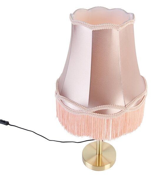Lampada da tavolo classica in ottone con paralume Granny rosa 30 cm - Simplo