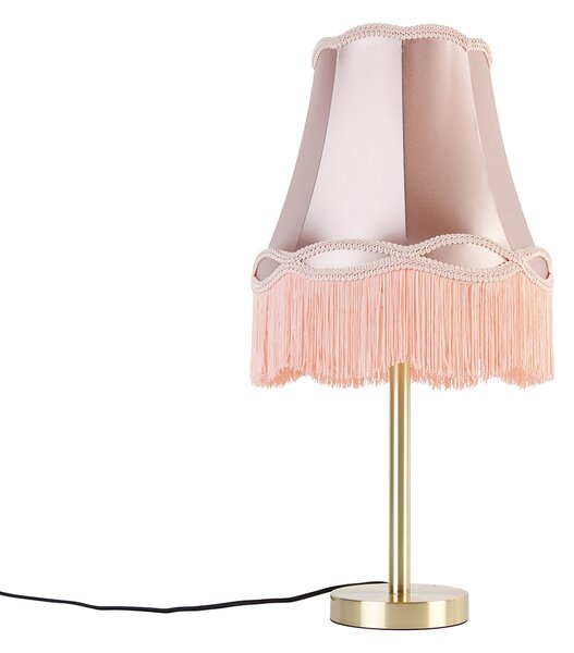Klassieke tafellamp messing met granny kap roze 30 cm - Simplo