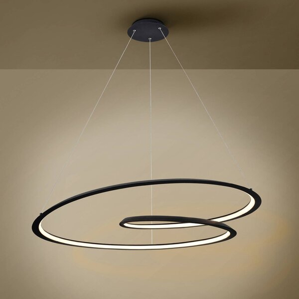 Schuller Valencia Lampada a sospensione LED ad anello, nera. Metallo, alluminio. Ø 97 cm Looping, Nero, Soggiorno / Sala da pranzo, Metallo
