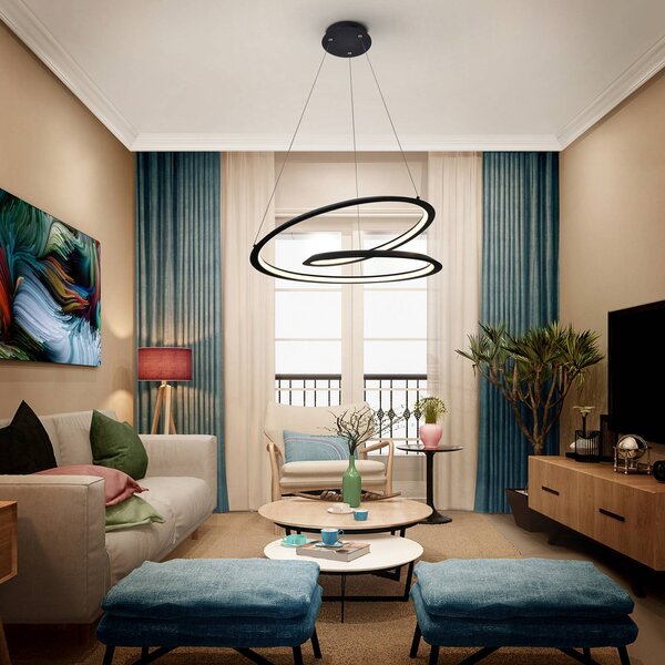 Schuller Valencia Lampada a sospensione LED ad anello, nera. Metallo, alluminio. Ø 60 cm Looping, Nero, Soggiorno / Sala da pranzo, Metallo