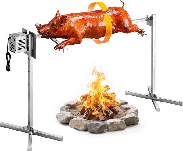 Griglia per maialini e spiedo - Girarrosto elettrico - Lunghezza 132,1 cm - Capacità di carico 40 kg - Motore 38 W - Regolazione dell'altezza a 8 livelli - Tensione di rete 220-240 V