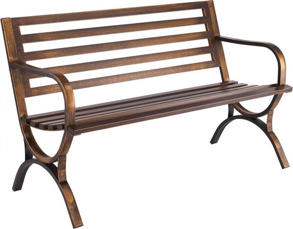 Panca da giardino da 127 cm con portata di 250 kg - Panca da giardino, panca da patio e panca da veranda - Panca da balcone con design a doghe e braccioli arrotondati - Struttura in metallo per parco, cortile in bronzo anticato