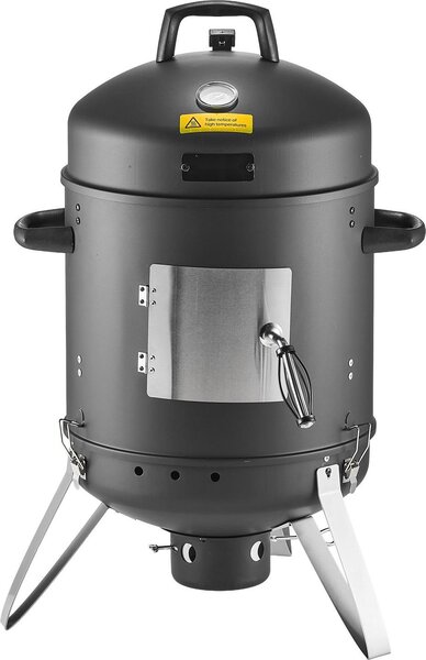 Affumicatore a botte - Griglia verticale a carbonella 40 cm - Acciaio rivestito - 2 griglie - Termometro - Aperture di ventilazione - Cassetto cenere estraibile