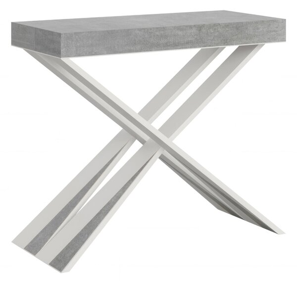 Consolle Allungabile Fino a 196 CM DIAGO SMALL Dimensioni 90x40xh77 cm estensibile CON 3 Allunghe da 52 cm Colore Telaio Bianco ripiano Cemento