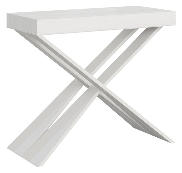 Consolle Allungabile Fino a 196 CM DIAGO SMALL Dimensioni 90x40xh77 cm estensibile CON 3 Allunghe da 52 cm Colore Telaio Bianco ripiano Bianco Frassino