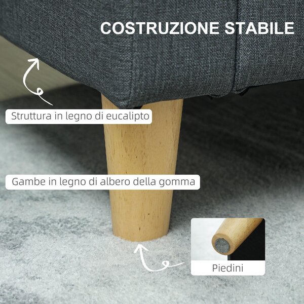 DecHome Divano 2 Posti Moderno con Vano Contenitore in Tessuto Effetto Lino Dimensioni 135x72x84 cm colore Grigio Carbone