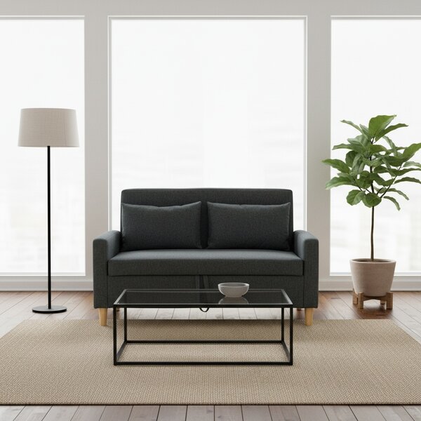DecHome Divano 2 Posti Moderno con Vano Contenitore in Tessuto Effetto Lino Dimensioni 135x72x84 cm colore Grigio Carbone