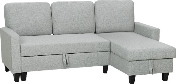 DecHome Divano Angolare 3 posti Moderno con Chaise Longue Letto Estraibile Vano Contenitore in Tessuto Effetto Lino Dimensioni 197x129x85 cm colore