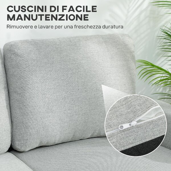 DecHome Divano Angolare 3 posti Moderno con Chaise Longue Letto Estraibile Vano Contenitore in Tessuto Effetto Lino Dimensioni 197x129x85 cm colore