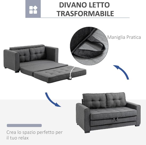 DecHome Divano Letto 2 Posti Moderno in Tessuto Dimensioni 147.5x75x85 cm colore Grigio