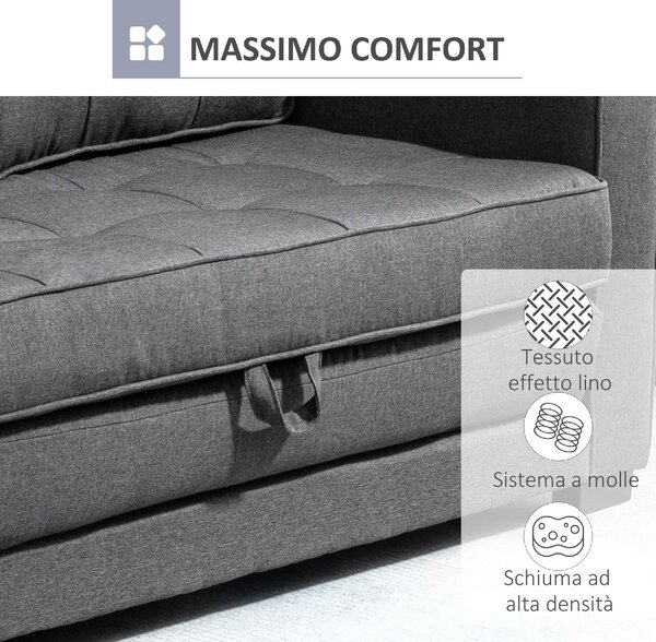 DecHome Divano Letto 2 Posti Moderno in Tessuto Dimensioni 147.5x75x85 cm colore Grigio