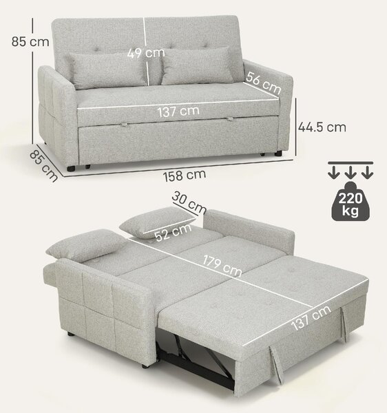 DecHome Divano Letto Clic-Clac 2 Posti Moderno in Tessuto Dimensioni 158x85x85 cm colore Marrone Chiaro