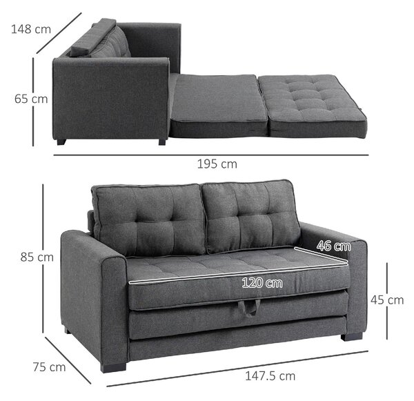 DecHome Divano Letto 2 Posti Moderno in Tessuto Dimensioni 147.5x75x85 cm colore Grigio