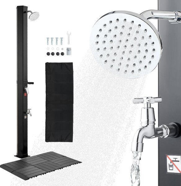 Doccia solare - Doccia da giardino/doccia esterna - Serbatoio da 35 L - Altezza 216 cm - Miscelatore acqua calda/fredda - Con piastra di base - Doccia per i piedi - Nero