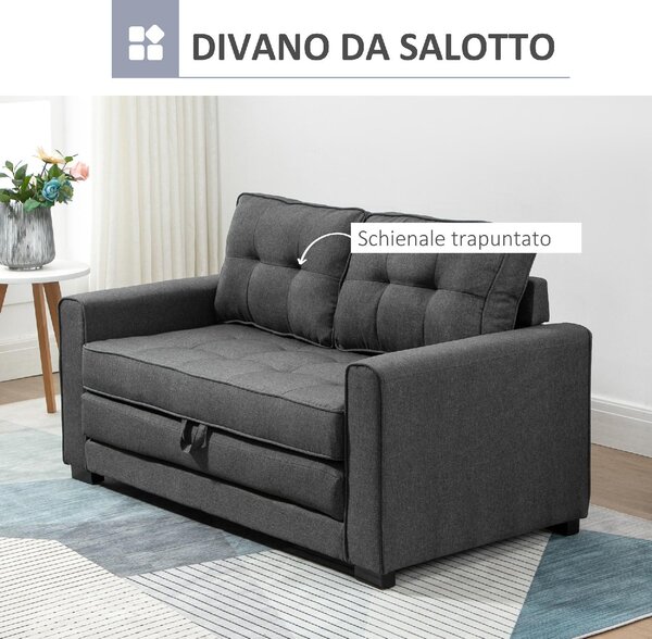 DecHome Divano Letto 2 Posti Moderno in Tessuto Dimensioni 147.5x75x85 cm colore Grigio