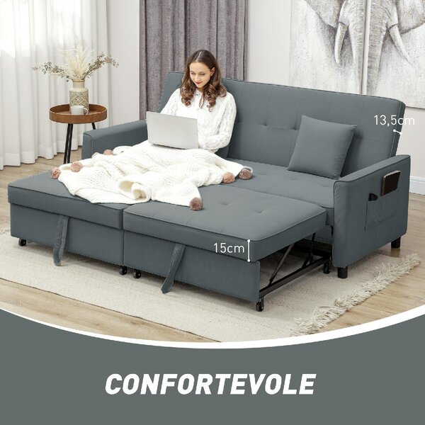 DecHome Divano Letto Clic-Clac 3 Posti Moderno in Tessuto Dimensioni 196x90x89 cm colore Grigio