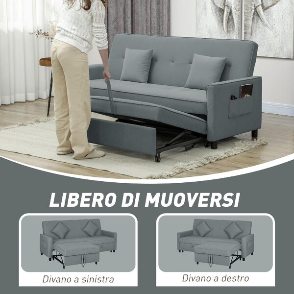 DecHome Divano Letto Clic-Clac 3 Posti Moderno in Tessuto Dimensioni 196x90x89 cm colore Grigio
