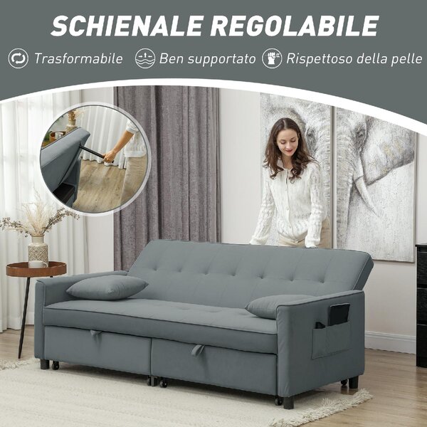 DecHome Divano Letto Clic-Clac 3 Posti Moderno in Tessuto Dimensioni 196x90x89 cm colore Grigio