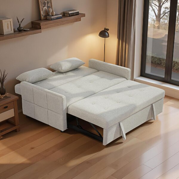 DecHome Divano Letto Clic-Clac 2 Posti Moderno in Tessuto Dimensioni 158x85x85 cm colore Marrone Chiaro