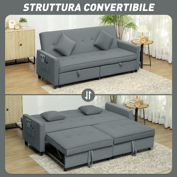 DecHome Divano Letto Clic-Clac 3 Posti Moderno in Tessuto Dimensioni 196x90x89 cm colore Grigio