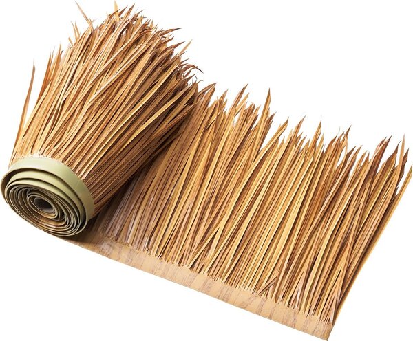 Tetto di paglia artificiale - Rotolo di paglia 10 m x 40 cm - Simulazione di tetto di paglia in PE - Resistente alle intemperie - Resistente ai raggi UV e impermeabile - Aspetto tetto tiki/di palma - Per terrazza, piscina, gazebo