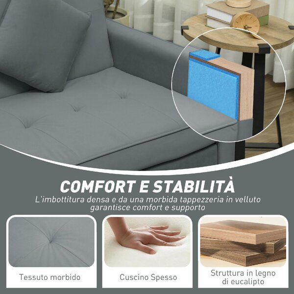 DecHome Divano Letto Clic-Clac 3 Posti Moderno in Tessuto Dimensioni 196x90x89 cm colore Grigio