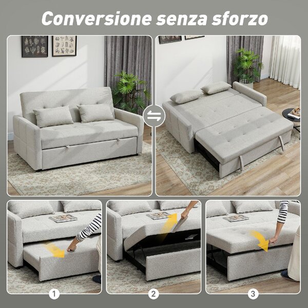 DecHome Divano Letto Clic-Clac 2 Posti Moderno in Tessuto Dimensioni 158x85x85 cm colore Marrone Chiaro