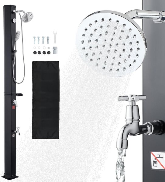 Doccia solare - Doccia da giardino e piscina 40 litri - Altezza 229 cm - Miscelatore acqua calda e fredda - Doccetta e valvola a pedale - Max. 60 °C - Nero
