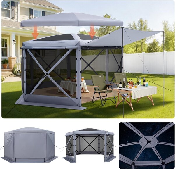 Gazebo pieghevole - Gazebo da giardino pop-up/tenda per feste - Dimensioni 3,6 x 3,6 x 2,2 m - Esagonale - Tetto rimovibile - Protezione solare - Per 8-10 persone - Con borsa di trasporto