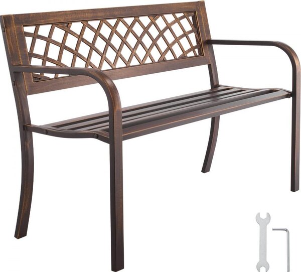 Panca da giardino 116 cm - Panche da giardino con portata di 250 kg - Panca da giardino con struttura Acciaio al carbonio - Panca da balcone con rete in PVC e braccioli - Panca da giardino nera per giardino, parco, cortile