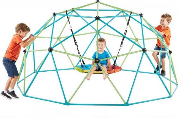 Cupola di arrampicata geometrica larga 305 cm con altalena a piastre - struttura di arrampicata portante da 453 kg - attrezzatura da gioco all'aperto per bambini da 3 a 10 anni - parco giochi da giardino