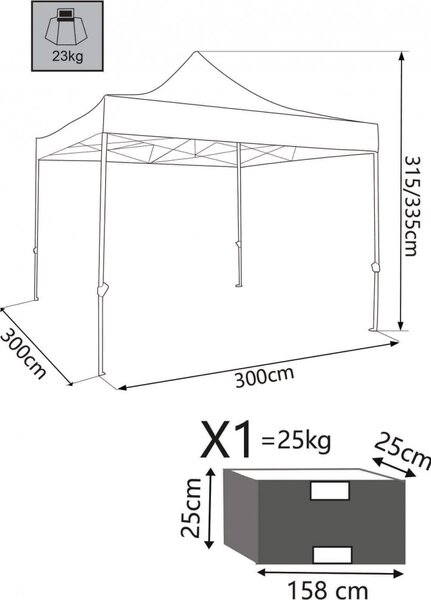 VivaGarden Gazebo Giardino 3x3 mt Pieghevole in Alluminio/PVC colore Bianco - Riva del Garda
