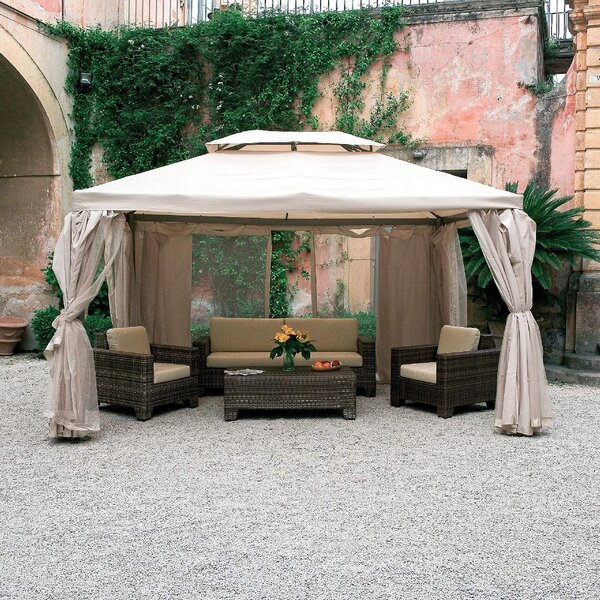 Giardini del Re Gazebo Giardino 3x4 mt in Alluminio con Doppio tetto e Tende colore Ecr - Sahara