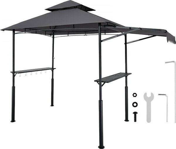 Padiglione per barbecue 2430x1500x500 mm - Tettoia per barbecue per uso esterno - Gazebo per barbecue a 2 livelli - Padiglione da giardino a doppio tetto con tenda aggiuntiva - Ideale per patii, cortili e giardini