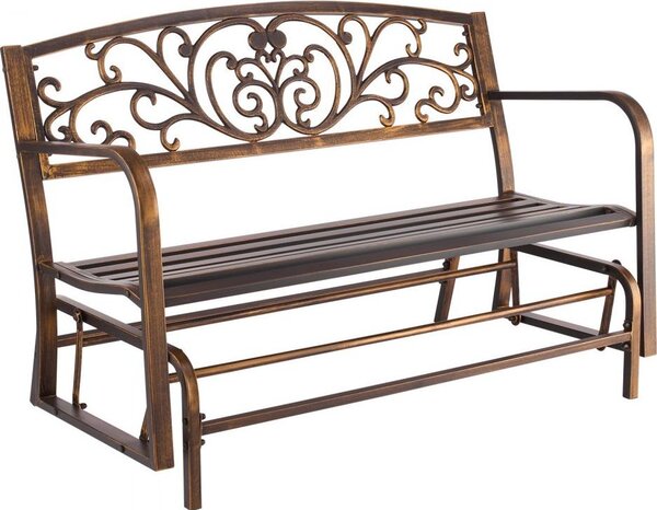 Panca da giardino 127 cm - Panche da giardino - Panca da giardino con struttura in metallo - Portata 250 kg - Panca da balcone con braccioli - Acciaio al carbonio bronzo antico - Panca per giardino, parco, cortile, patio
