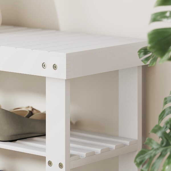 DecHome Panca Scarpiera 2 Ripiani in Bamb Dimensioni 70x28x45 cm colore Bianco