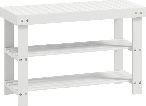 DecHome Panca Scarpiera 2 Ripiani in Bamb Dimensioni 70x28x45 cm colore Bianco