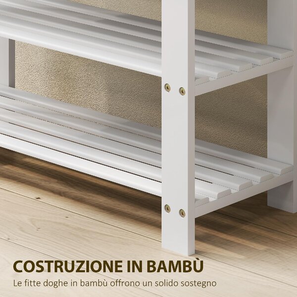 DecHome Panca Scarpiera 2 Ripiani in Bamb Dimensioni 70x28x45 cm colore Bianco