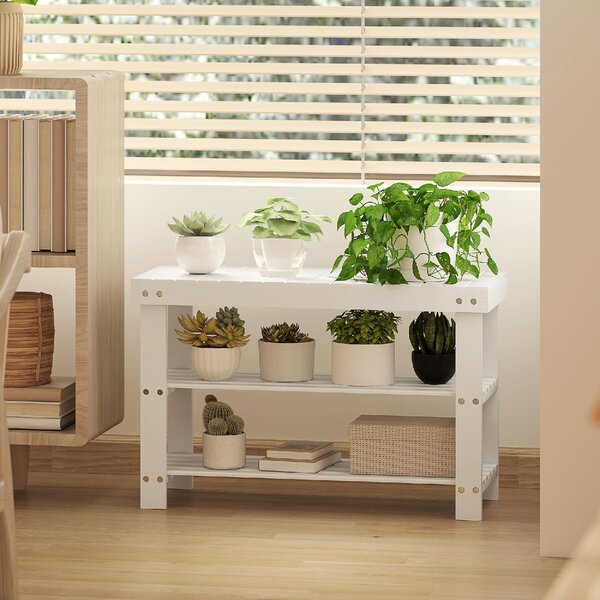 DecHome Panca Scarpiera 2 Ripiani in Bamb Dimensioni 70x28x45 cm colore Bianco